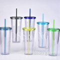 24OZ plastic straw cup Creative transparent cold drink cup with lid